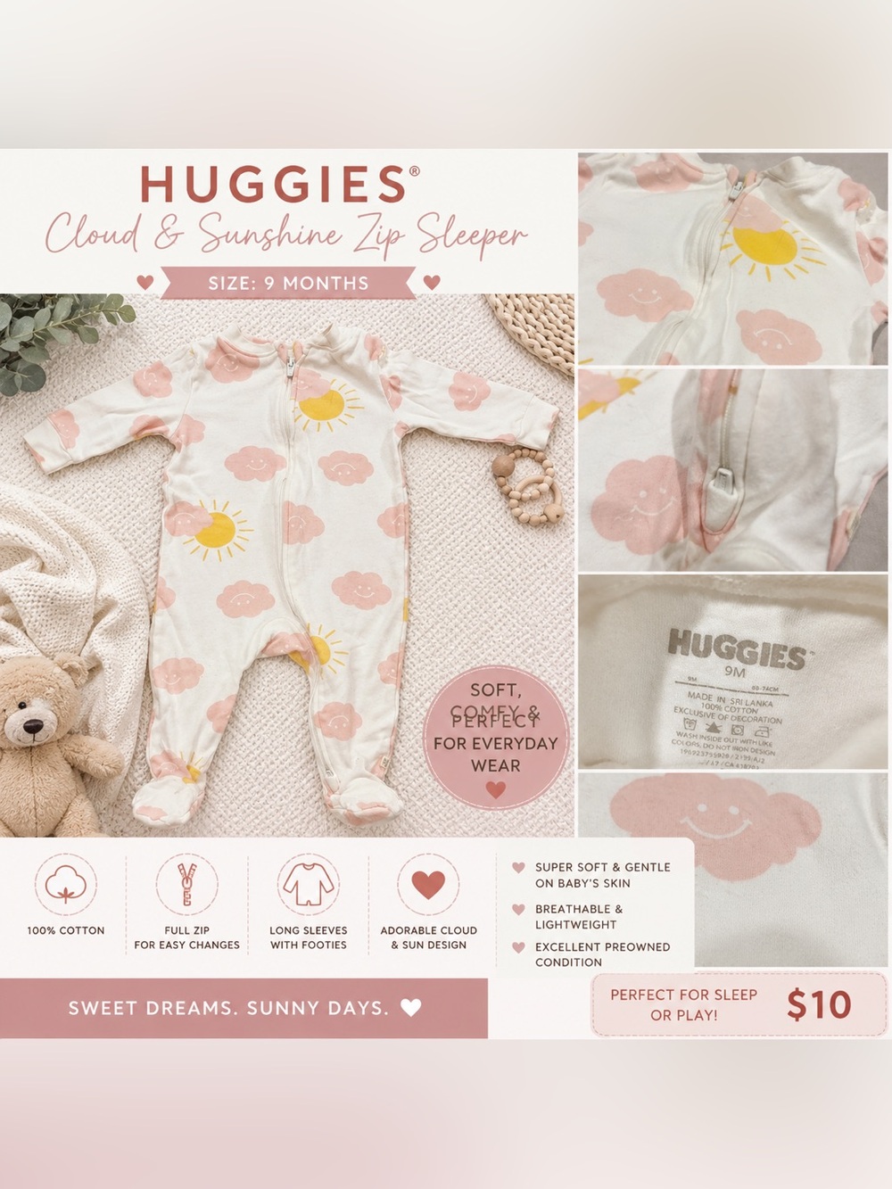 Huggies Cloud & Sunshine Zip Footie Sleeper | 9 Months